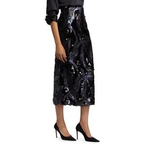 Ramy‎ Brook Donnelly Sequined Black Midi Skirt Elegant Party Cocktail Size 0 NWT